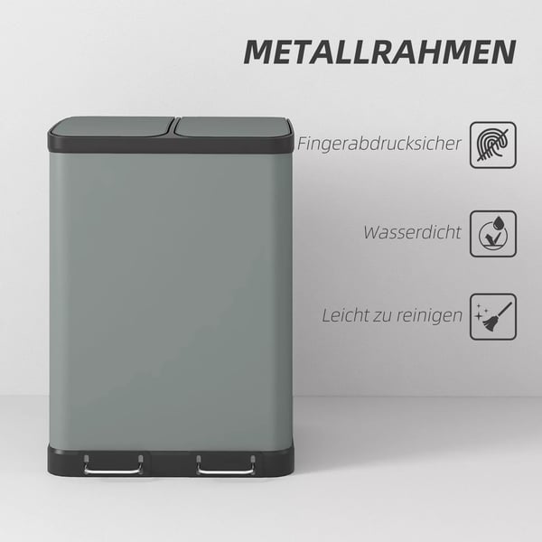 HOMCOM Jäteastia 2x30L Poljinastia Metallinen Harmaa