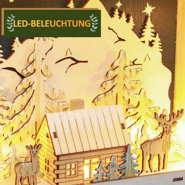 HOMCOM Joulukalenteri LED-valoilla, 24 laatikkoa, punainen MDF, 34x34x7cm