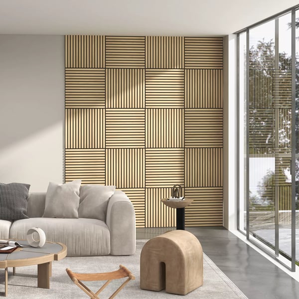 HOMCOM Akustikpaneler 4 stk. Eg, 60x60 cm MDF PET Vægpaneler til stue og kontor