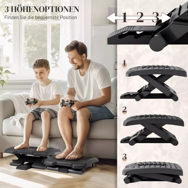 Ergonomisk Fodskammel - Justerbar Hfjde & Vinkel, ABS, Sort - Ideel til Hjemmekontoret