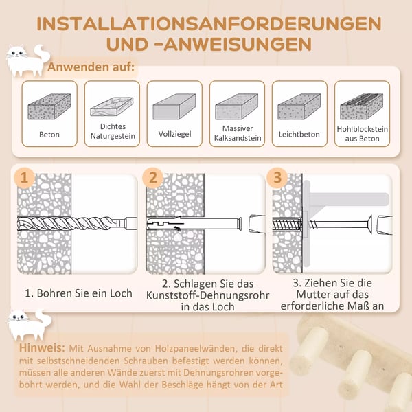 PawHut Vægmonteret Katsesæt, 3-delt Vogngemøbel med Kradsetræ, Siddepladser, Stige, Trin, Kradsebræt, til Katte op til 5 kg, Sisal, Beige