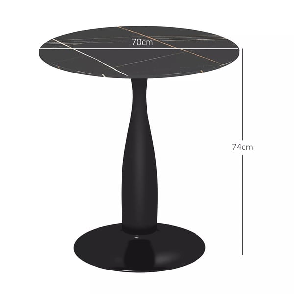 HOMCOM Rundt Spisebord Ø70 x 74 cm Sort MDF og Stål, Moderne Køkkenbord for 2 personer