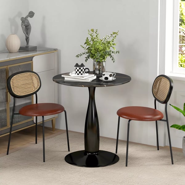 HOMCOM Rundt Spisebord Ø70 x 74 cm Sort MDF og Stål, Moderne Køkkenbord for 2 personer