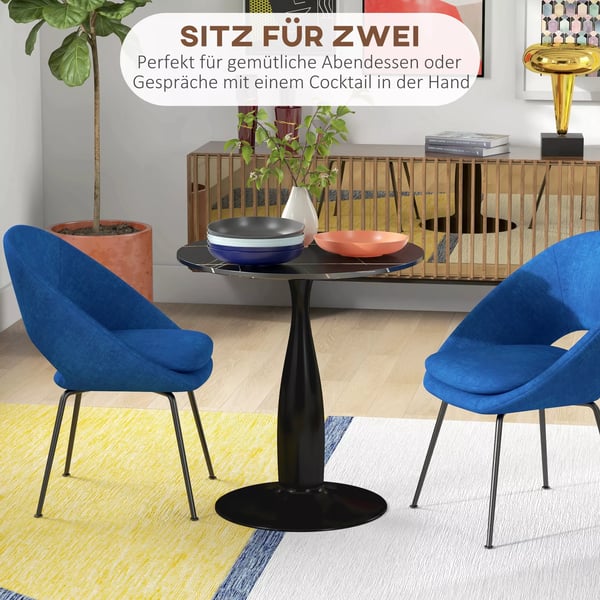 HOMCOM Rundt Spisebord Ø70 x 74 cm Sort MDF og Stål, Moderne Køkkenbord for 2 personer