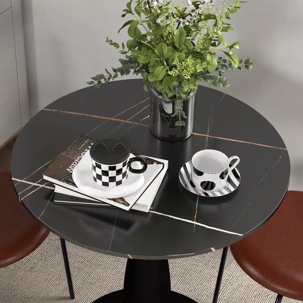 HOMCOM Rundt Spisebord Ø70 x 74 cm Sort MDF og Stål, Moderne Køkkenbord for 2 personer
