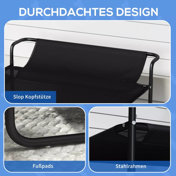 PawHut Hvet Hundeseng Outdoor, Sort Stl Mesh, ndbar Kledyrsseng 91x69x29 cm