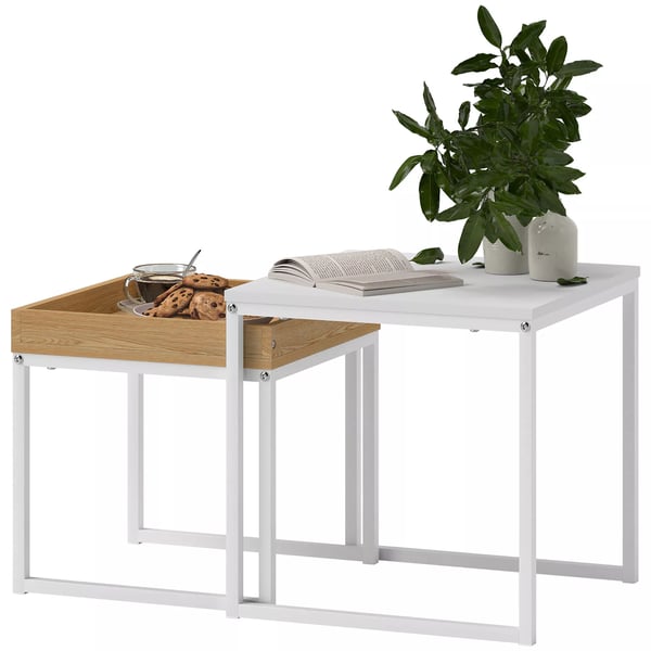HOMCOM 2-delat soffbord vit MDF/stålram 45x45x45cm