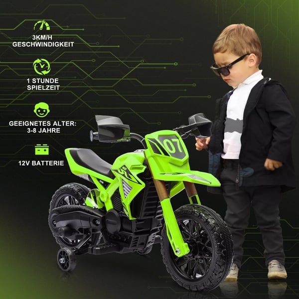 AIYAPLAY Børne El-motorcykel, Grøn, Metall, 6V, 3 km/t, 3-8 år
