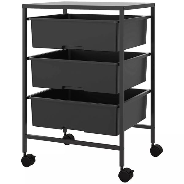 HOMCOM rullebord, serveringsvogn med 3 etager, håndtag, opbevaringsvogn til køkken, stue, 40,8 x 33,5 x 60,5 cm, sort