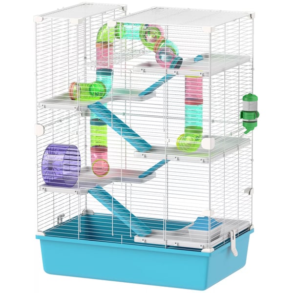 PawHut Hamsterbur, 6-etagers dyrebur med rør, løbehjul og tilbehør, lyseblå plastik, 58 x 36 x 81 cm PawHut Hamsterbur, 6-etagers dyrebur med rør, løbehjul og tilbehør, lyseblå plastik, 58 x 36 x 81 cm