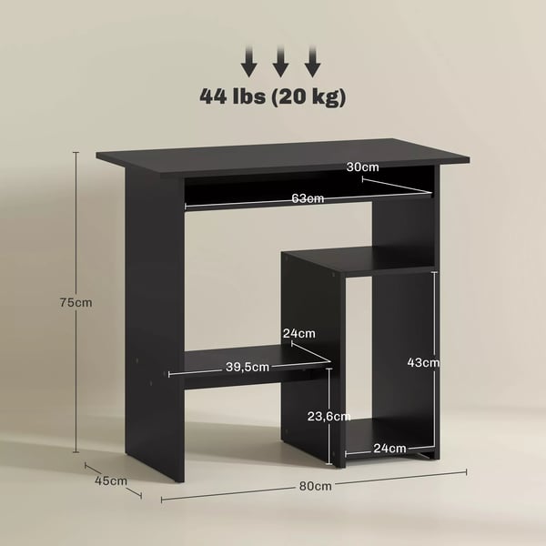 HOMCOM Skrivebord med hylder, computerbord til hjemmekontor, mµbeholder, 80x45x75 cm, sort