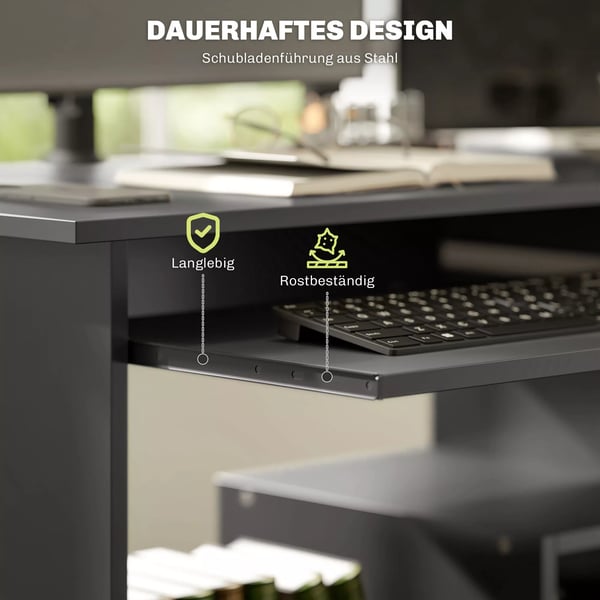 HOMCOM Skrivebord med hylder, computerbord til hjemmekontor, mµbeholder, 80x45x75 cm, sort