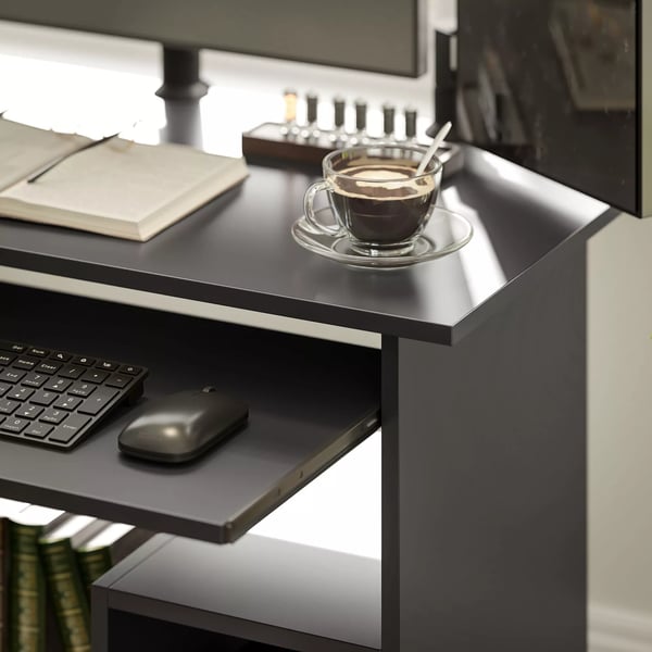 HOMCOM Skrivebord med hylder, computerbord til hjemmekontor, mµbeholder, 80x45x75 cm, sort