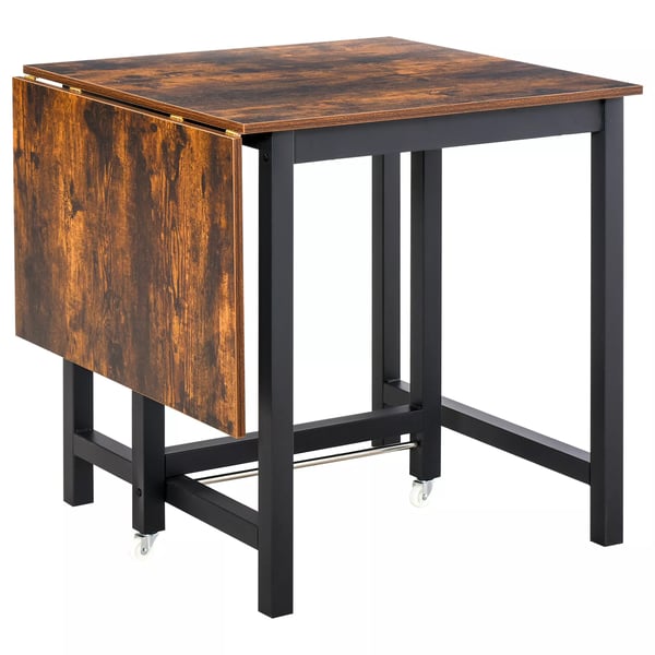 HOMCOM Utdragbart Matbord, Hopfällbart Köksbord i Träkomposit med Hjul, 118x70x76,5 cm, Brun