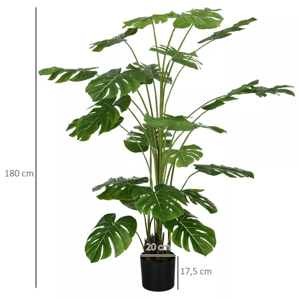 HOMCOM Kunstig Monstera Deliciosa Plante, 180 cm, Grøn, Plastik & Metal