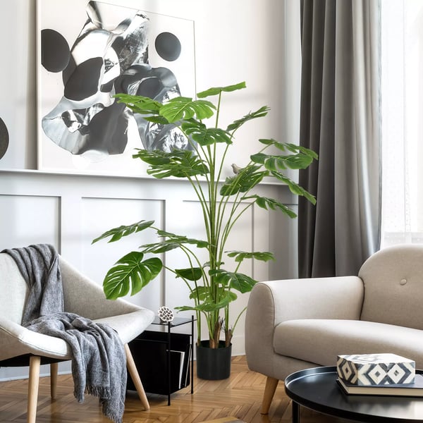 HOMCOM Kunstig Monstera Deliciosa Plante, 180 cm, Grøn, Plastik & Metal