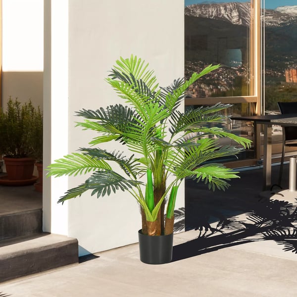 HOMCOM Kunstig Palme, 100cm, 27 blade, grøn, kunstplante til indendørs/udendørs brug