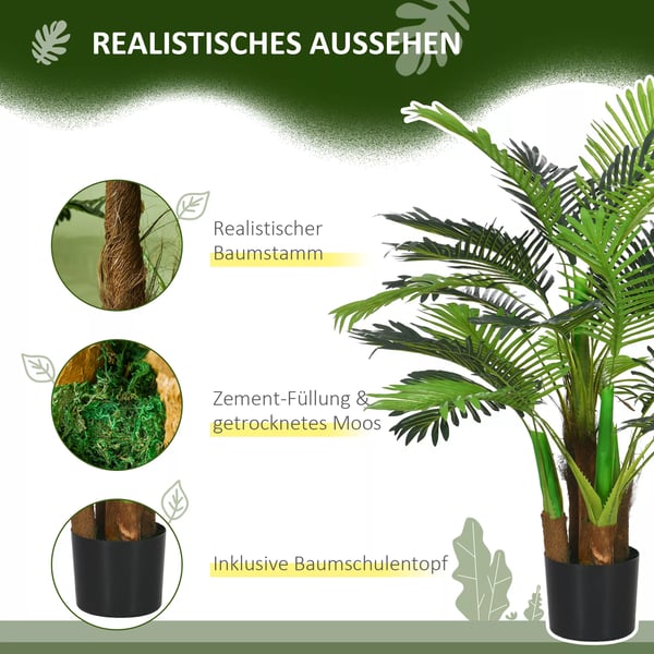 HOMCOM Kunstig Palme, 100cm, 27 blade, grøn, kunstplante til indendørs/udendørs brug