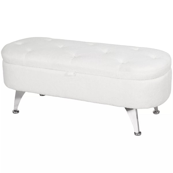 HOMCOM Säilytyspenkki, Verhoiltu Penkki Kannellinen, Teddy Sametti-Look, Valkoinen, 114x47x46,5 cm