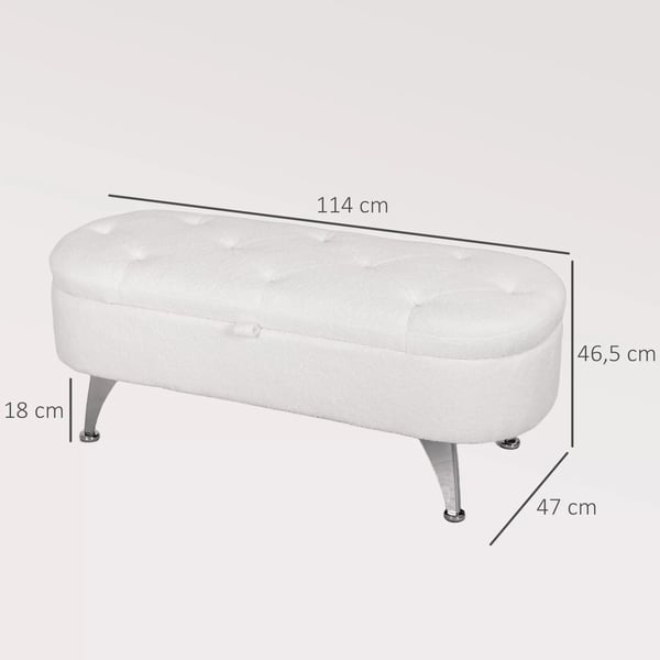 HOMCOM förvaringsbänk i plyschsammet, vit polyester, 114x47x46,5 cm