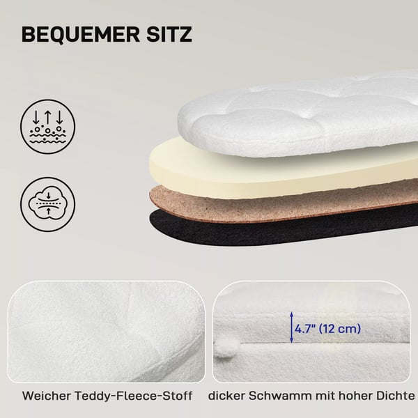 HOMCOM förvaringsbänk i plyschsammet, vit polyester, 114x47x46,5 cm