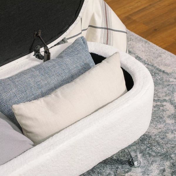 HOMCOM förvaringsbänk i plyschsammet, vit polyester, 114x47x46,5 cm