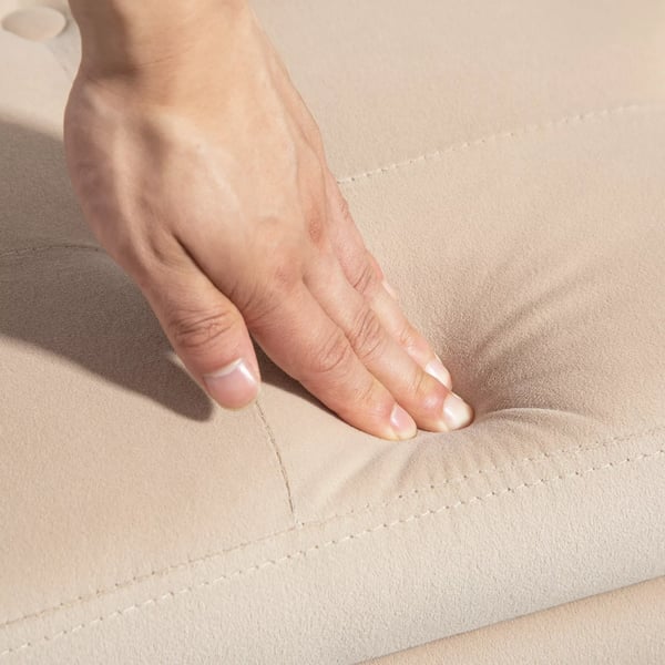 HOMCOM Vintage Bænk med Opbevaring, Fløjl Blød Polyester, Beige