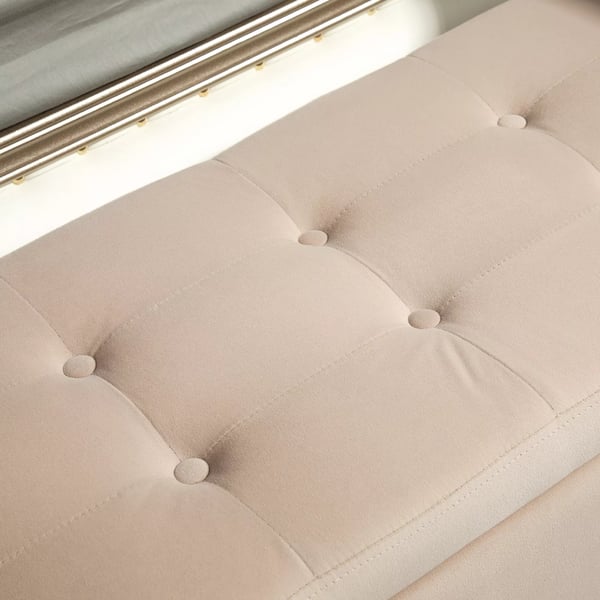 HOMCOM Vintage Bænk med Opbevaring, Fløjl Blød Polyester, Beige