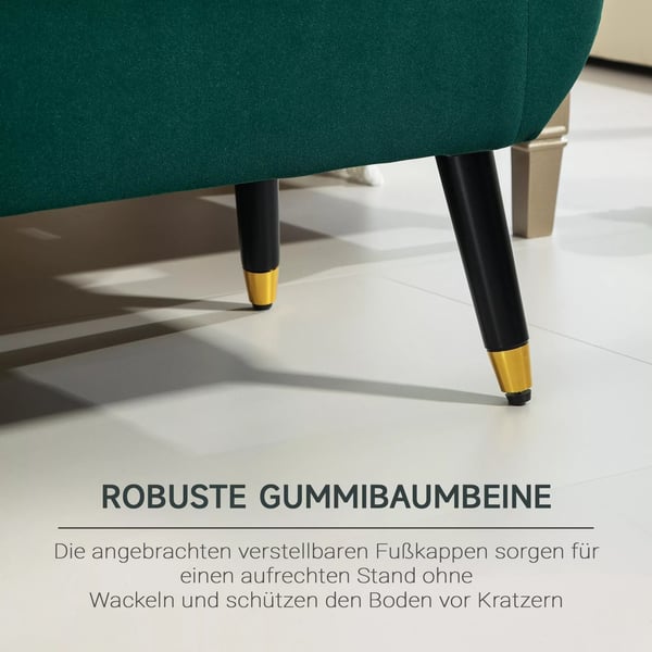HOMCOM luksus-bænk, polstret bænk med opbevaring, armlæn, kistebænk, fløjlslignende polyester, gummitræ, grøn, 107 x 42 x 65 cm