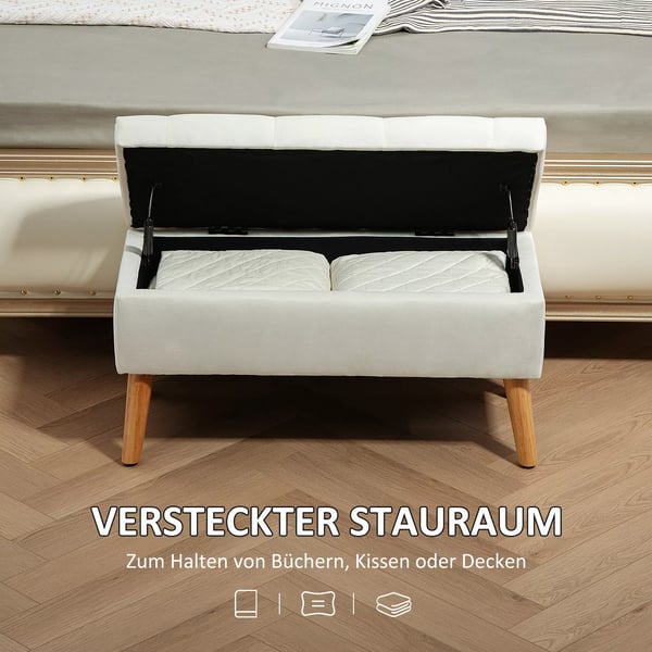 HOMCOM polstret opbevaringsbænk i fløjl, hvid, 80x35x40 cm