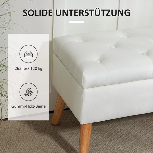 HOMCOM polstret opbevaringsbænk i fløjl, hvid, 80x35x40 cm