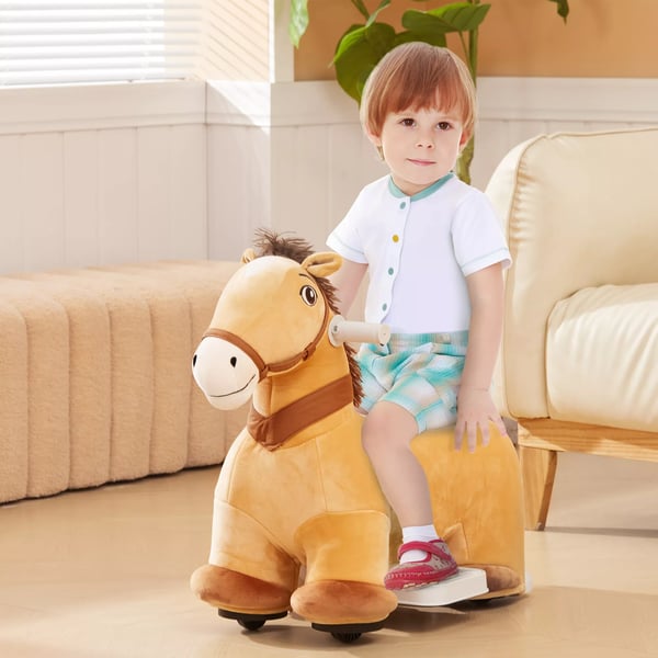 AIYAPLAY 6V Elektrisk Hest til Børn - Brun Polyester Ride-on Legetøj med Musik og Fodpedal, 1.5-3 År
