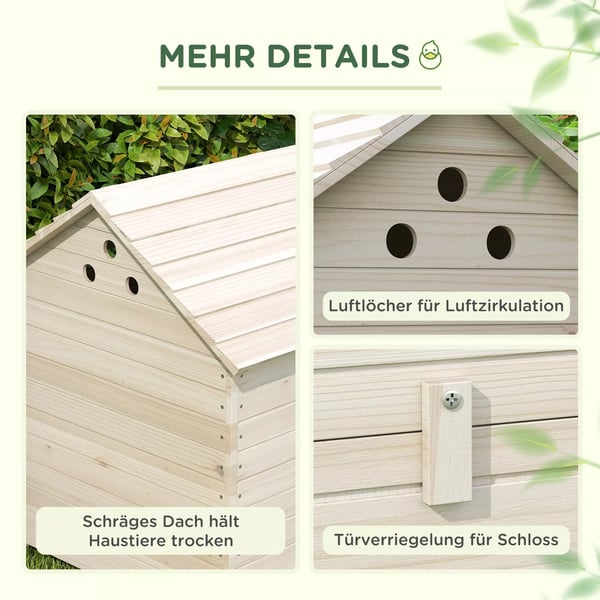 PawHut Andehus med flip-tag, naturtræ træ, 100x82,5x91 cm