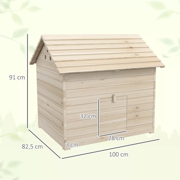 PawHut Andehus med flip-tag, naturtræ træ, 100x82,5x91 cm