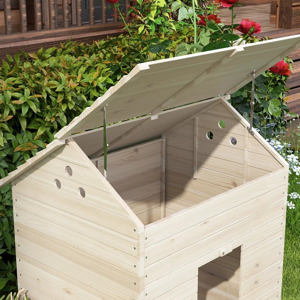 PawHut Andehus med flip-tag, naturtræ træ, 100x82,5x91 cm
