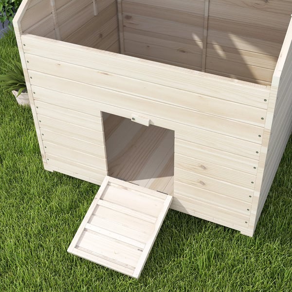 PawHut Andehus med flip-tag, naturtræ træ, 100x82,5x91 cm