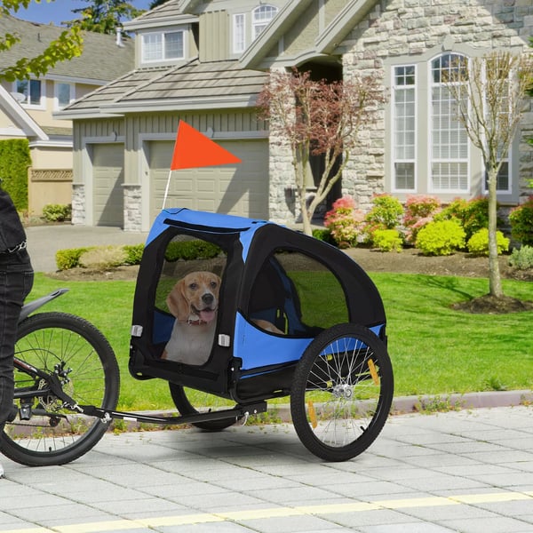 PawHut Cykelanhænger til Hunde, Foldbar, Vandafvisende Polyester, Blå, 140 x 71 x 83 cm