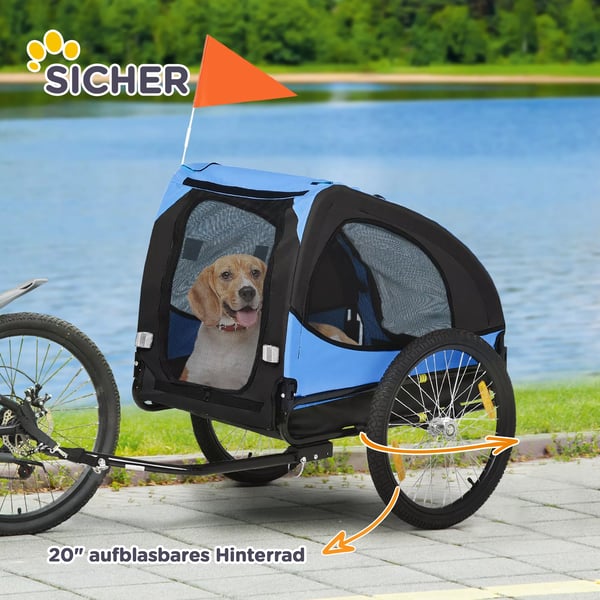 PawHut Cykelanhænger til Hunde, Foldbar, Vandafvisende Polyester, Blå, 140 x 71 x 83 cm