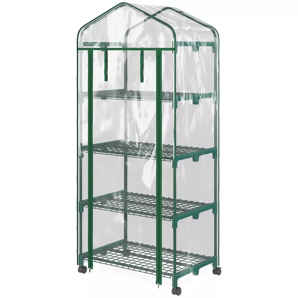 Outsunny Miniväxthus med Stålram och 4 Hyllplan, Transparent, 69 x 50 x 165 cm