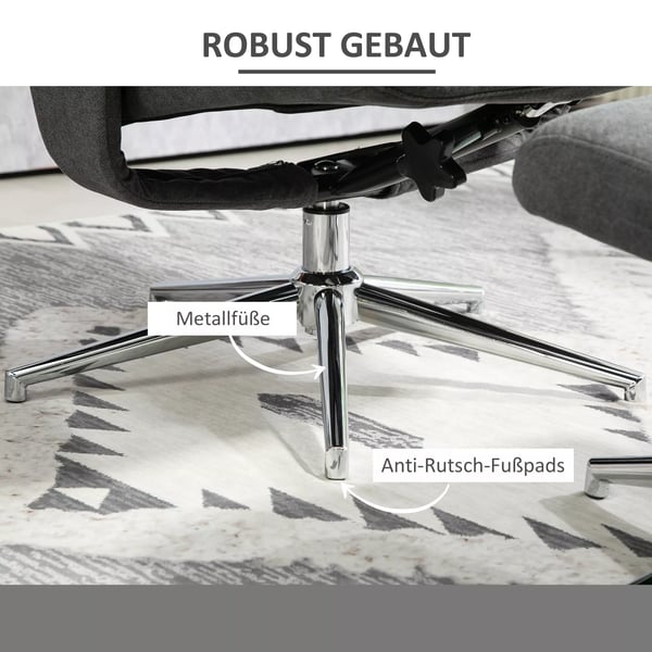 HOMCOM Lænestol med skammel, mørkegrå, polstret hvilestol med liggefunktion, velour-look, træstel, max 150 kg