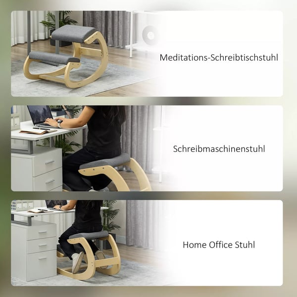 HOMCOM ergonomisk knæstol, gyngende knæstol, kontorstol til hjemmekontoret, til forbedring af kropsholdningen, grå