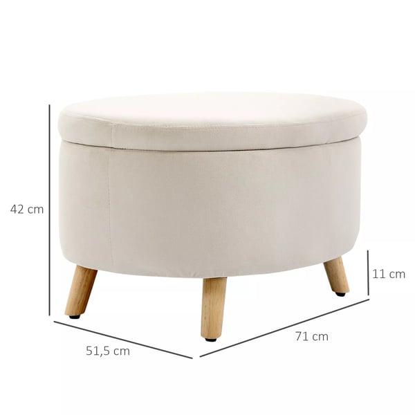 HOMCOM polstret opbevaringsbænk, oval, beige fløjlslook, med låg, til entré/stue, 71x51,5x42 cm