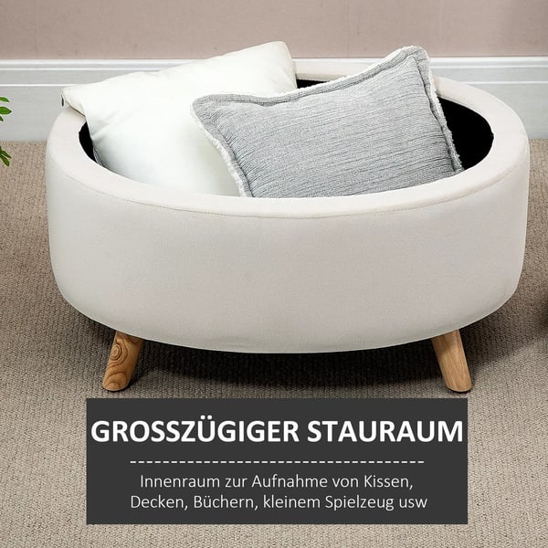 HOMCOM polstret opbevaringsbænk, oval, beige fløjlslook, med låg, til entré/stue, 71x51,5x42 cm