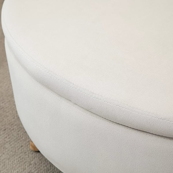 HOMCOM polstret opbevaringsbænk, oval, beige fløjlslook, med låg, til entré/stue, 71x51,5x42 cm