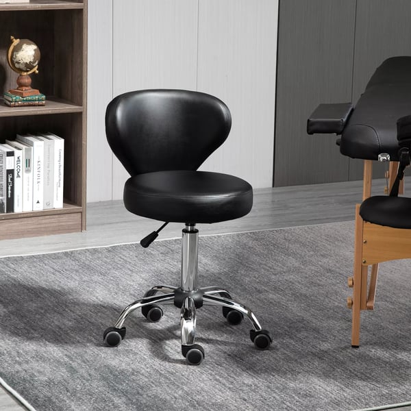 HOMCOM Rullehængekøje - Drejelig Arbejdshammer 360° - Højdejusterbart Sæde 49-64 cm, Ergonomisk Ryglæn - Forkromet Metal med Sort Kunstlæderbetræk