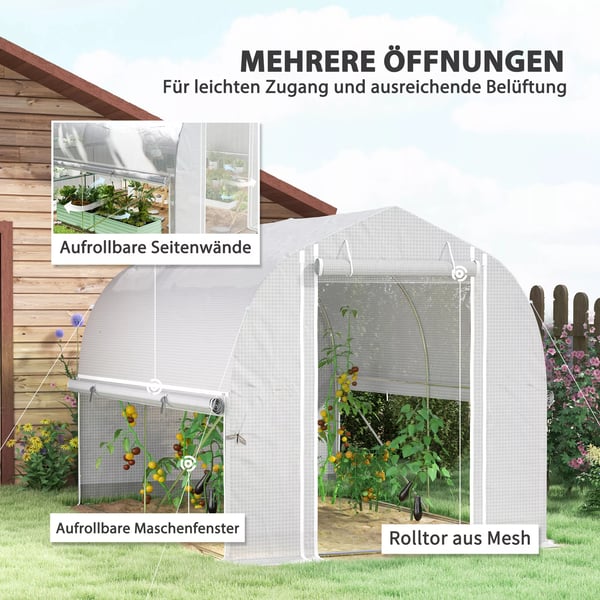 Outsunny Drivhus Tunnel 3x2x2m Hvid PP/Galvaniseret Stål med 4 Vinduer og Dør, UV-resistent Folie, Luftig Ventilation, Ideel til Haver