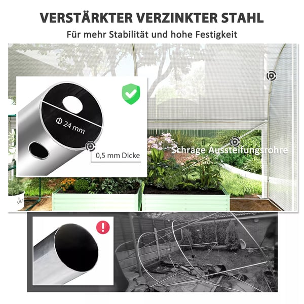 Outsunny Drivhus Tunnel 3x2x2m Hvid PP/Galvaniseret Stål med 4 Vinduer og Dør, UV-resistent Folie, Luftig Ventilation, Ideel til Haver