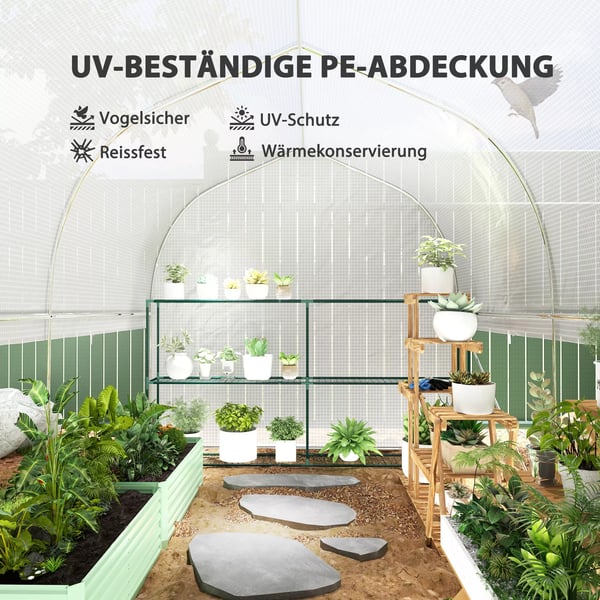 Outsunny Drivhus Tunnel 3x2x2m Hvid PP/Galvaniseret Stål med 4 Vinduer og Dør, UV-resistent Folie, Luftig Ventilation, Ideel til Haver