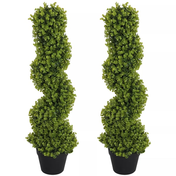 HOMCOM 2 stk. Spiral Eukalyptus Kunstig Plante, 90 cm, Grøn, UV-bestandig, til Indendørs/Udendørs Brug