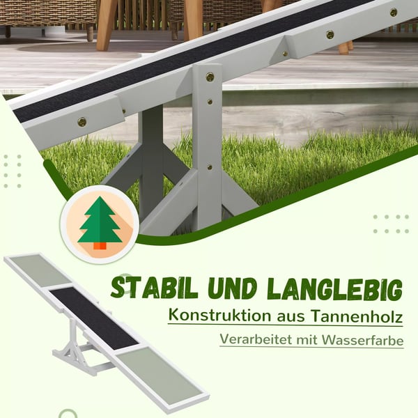 PawHut Hundevipper i Tømmer, Agility Rampe til Hunde, Skridsikker, Max 50 kg, Hvid, 180x30x30 cm